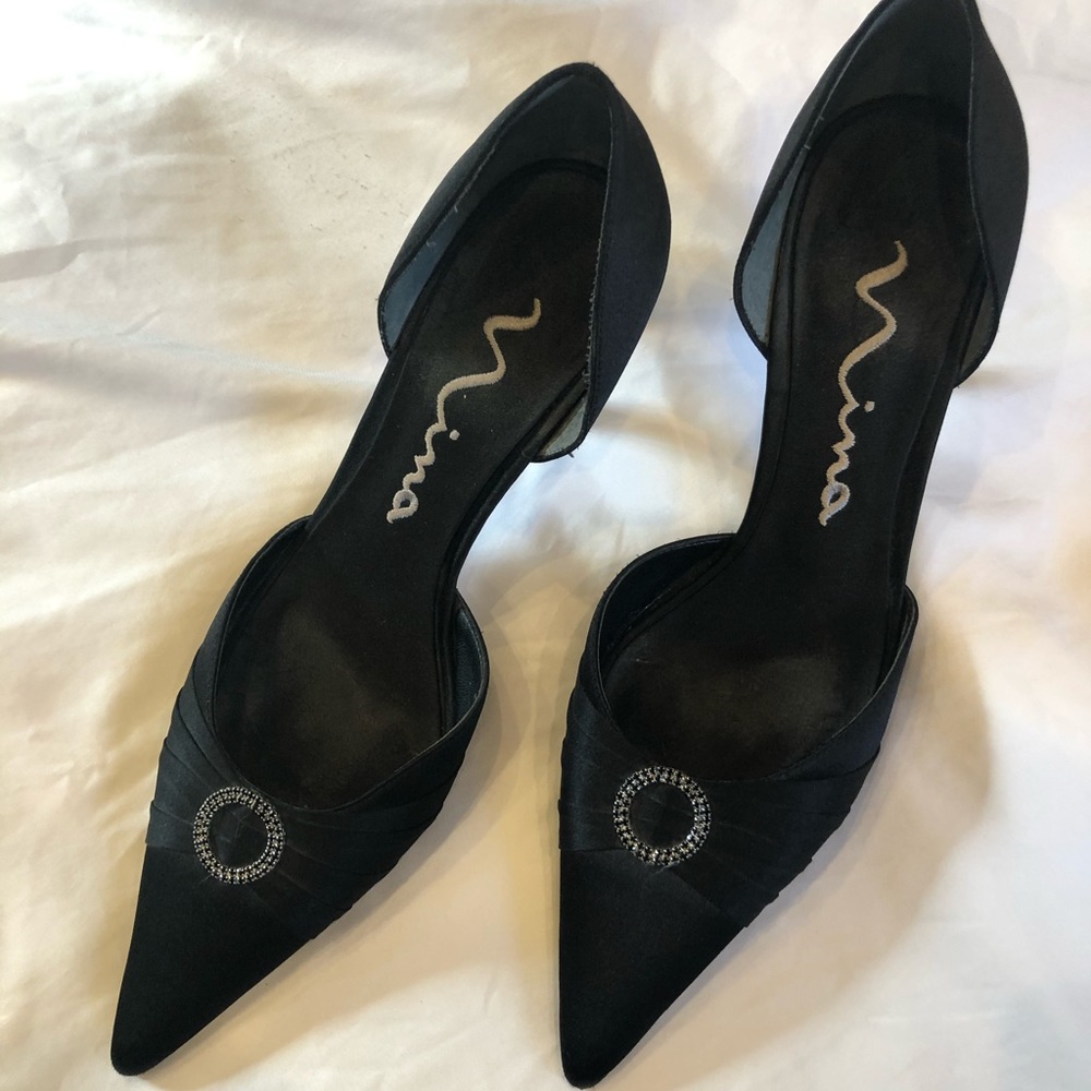 Nina black satin formal 3in heel